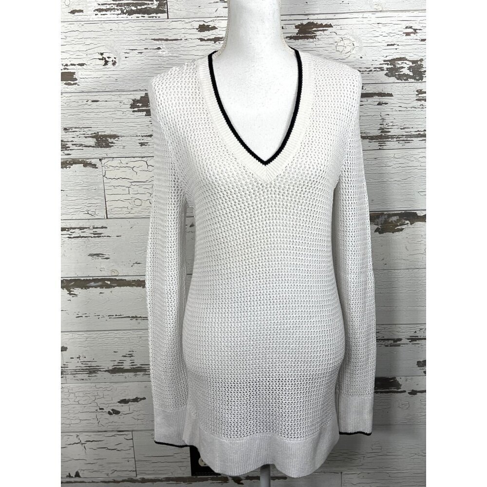 RAG & BONE Elizabeth Tunic Sweater V-neck Long Sleeve White Sz S EUC